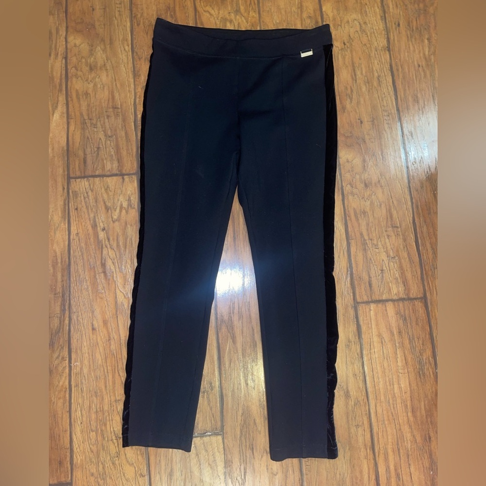 Calvin Klein Power Stretch black dress leggings pants
velvet side stripe Large